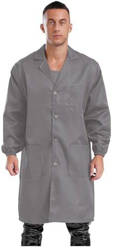 Sxiwei Bata de trabajo para hombre de manga larga con cuello en V, resistente, chaqueta de trabajo, gris, XL