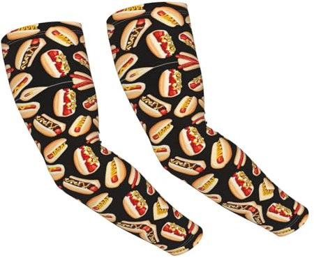 Fun Food - Manicotti rinfrescanti per hot dog, per adulti, elastici, in seta di ghiaccio, protezione solare, per attività all'aperto, sport, corsa, ciclismo, nero, taglia unica