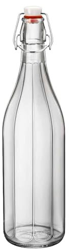 FERRAMENTA BONIFAZIO Set da 12 Bottiglia da 1lt Costolata in Vetro con Stile Vintage e Tappo Ermetico,Ottimo per la Conservazione di Olio Acqua Vino Amari