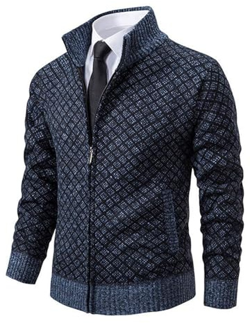VaiKanhai Veste en tricot doublée pour homme | Pull à cardigan en maille fine avec col en V classique - Veste d’hiver chaude et douce avec fermeture éclair et poches, Bleu 86, XL