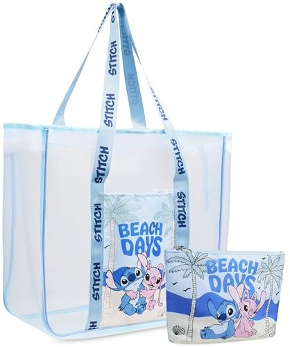 Get Trend Disney Stitch Bolso de Playa Mujer Adolescente Bolsa de Verano con Neceser Pequeño Viajes Accesorios para Mujer (Stitch Angel Azul)
