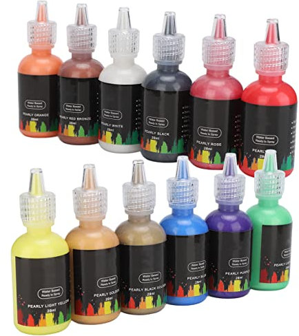 Metallic-Acrylfarbe, 12 Farben, Perlglanz, DIY-Farbe auf Wasserbasis, Farbe für Metalloberflächen, Modellauto-Lack für Kleidung, Auto, Leder, Wandkunst, Kunsthandwerk