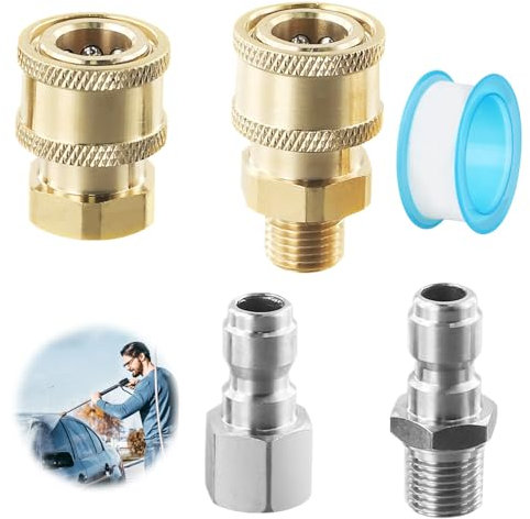 YPLonon 4 Piezas Adaptadores para Lavadora a Presión Kkit de Conexión Rápida para Lavadora a Presión 1/4 Pulgadas Conectores de Boquilla de Rociador de Alta Presión, Latón