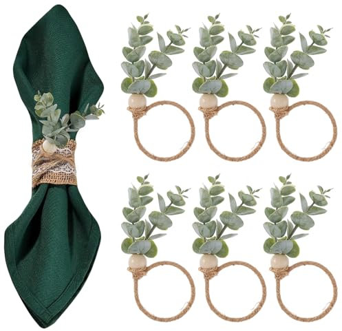 HJZHII 6 Stück Boho Serviettenhalter,Weihnachten Serviettenring Rustikale Bauernhaus Serviettenrings für Ramadan Deko Ramazan Erntedankfest Ostern Hochzeiten Tischdekoration