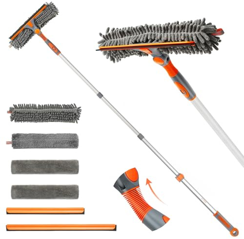 Eazer 2-in-1 Window Cleaner Tool, 64'' Window Squeegee for Home, Window Cleaning Squeegee Kit with Telescopic Pole, Window Washing Kit with Rotatable Bendable Head(Threaded + Telescopic) - EAW01