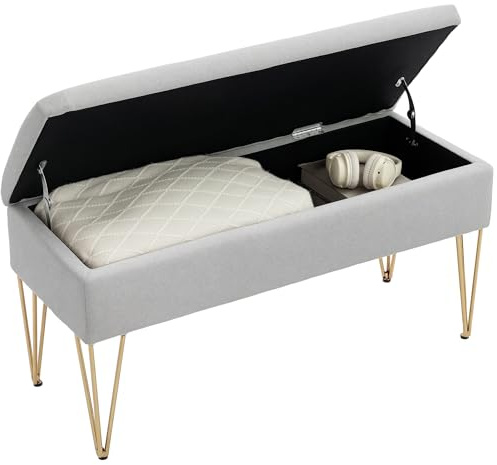 HOMCOM Panca Fondo Letto Singolo con Spazio Contenitore, Panca Camera da Letto Moderna in Tessuto con Gambe in Acciaio per Ingresso, Camera e Salotto, 100x40x49 cm, Grigio Chiaro