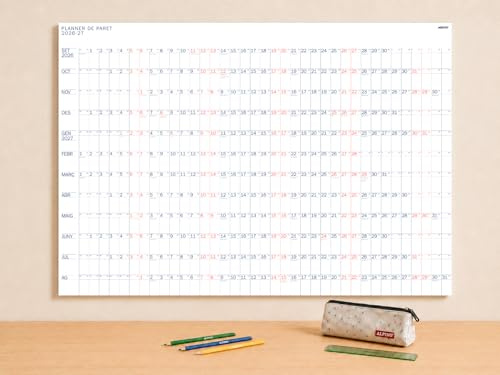 ADDITIO Planner de Pared Curso 2026-2027 | Calendario Anual de Septiembre a Agosto | Tamaño A1 | Planificador Mensual de Pared | Papel Munken 150 g | Organizador Visual de Curso | Catalán