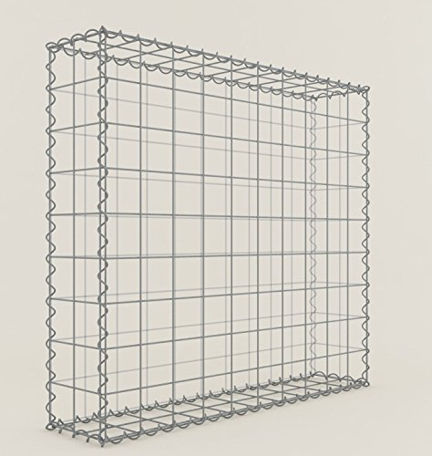 GABIONA Cesta de piedra cuadrada, malla de 10 x 10 cm, profundidad de 20 cm, cierre de espiral, galvanizada (100 x 90 x 20 cm)