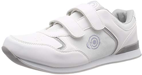 Dek DRIVE Touch Fastening Trainer-Style Bowling Shoes - White/Grey PU/Textile, Mens UK 9 / EU 43