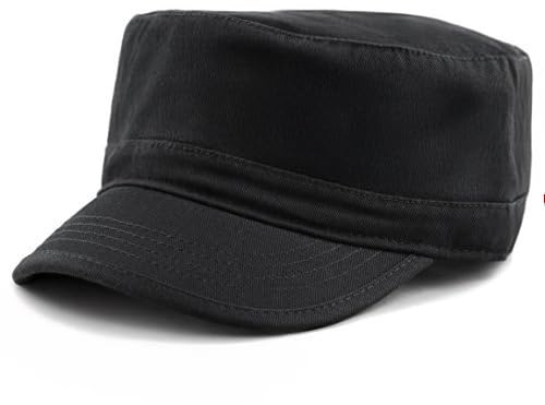 The Hat Depot Cadet Military Army Baseball Cap Tie Dye & Washed Cotton Basic & Distressed Cadet Brushed Cotton Cap (1. Basic - Black)