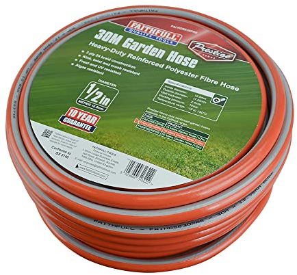 Faithfull 30M (98ft) Prestige Heavy-Duty Reinforced PVC Garden Hose 12.7 mm (1/2 Inch) Diameter
