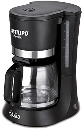 Bastilipo - Mokka Drip 12, cafetière filtre, 12 tasses, 680 W, carafe en verre, noire