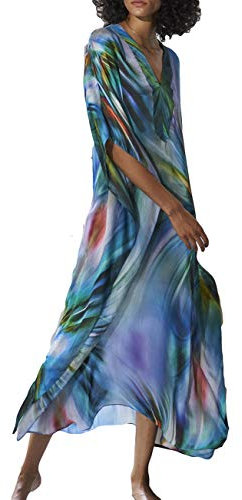 Bsubseach Damen Druck Kaftan Lang Strandkleider V-Ausschnitt Plus Größe Badeanzug Cover Ups