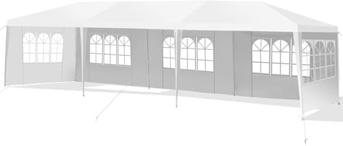 COSTWAY Tonnelle de Jardin inclut 5 Murs Amovibles avec Fenêtre sur Côté, avec Piquets de Terre Solides pour Les Fêtes de Mariage, BBQ de Plage etc. 3x9m