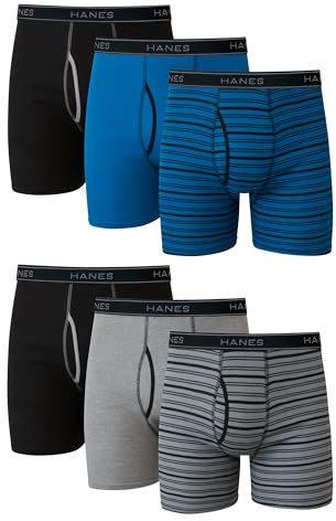Hanes mens Ultimate FreshIQ Tagless Cotton Boxer ComfortFlex Waistband Brief, 6 Pack - Striped Assorted, Medium