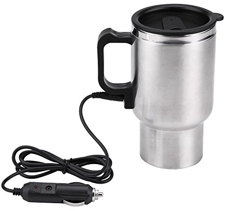 EVGATSAUTO Electric Tea Kettle, Car Electric Kettle, 12V 450ml Stainless Steel Electric In-car Travel Heating Cup, Auto Shut Off Travel Kettle Car Water Heater for Hot Water Tea Coffee Making