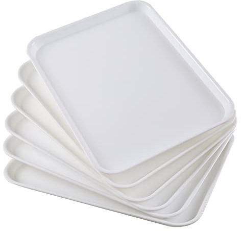 Leendines Plastic Restaurant Tray, 6 Packs Fast Food Serving Trays, White
