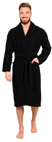 Adore Home Mens 100% Cotton Bathrobe Terry Towelling Shawl Collar Bath Robe Dressing Gown, Black, M