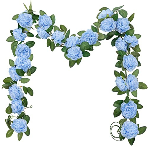 SHACOS 3 Pezzi/3x2 metri Ghirlanda di Rosa Artificiali Fiori Appesi Artificiali Ghirlanda Fiori Artificiali Rosa Fiori Finti per Decorazioni Vite Finta Appesa Rattan per Matrimonio Giardino (blu)
