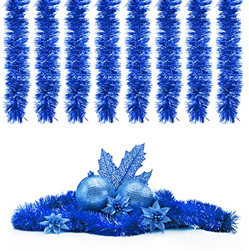 8 guirnaldas de árbol de Navidad brillantes adornos de árbol de Navidad, guirnaldas metálicas, guirnaldas de Navidad, para fiestas de Navidad, decoración de bricolaje, cumpleaños infantil (azul)
