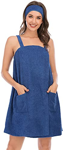 Verve Jelly Ladies Towel Wrap Cotton Sarong Towel Shower Spa Sauna Beach Gym Towelling Robe Cover-Up with Pocket Straps Robe Facial Headband Leopard Blue XL