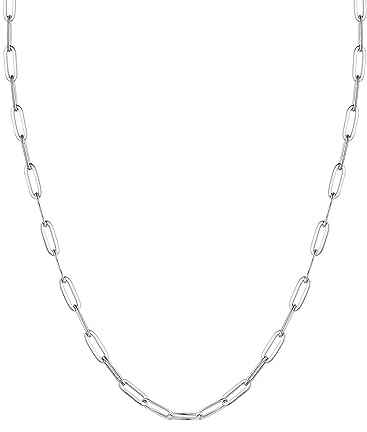 PROSILVER Collane Catenina Argento 925 Donna in Oro Bianco, 3,3mm Collana Donna Argento Lunga 61cm, Catena di Graffette a Maglie Ovali, Collana Ragazza Donna Idee Regalo per Compleanno Anniversario.