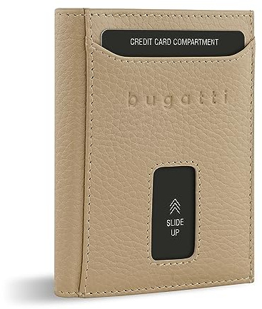 bugatti Secure Slim Mini Börse aus Leder mit RFID-Schutz, Slim Wallet, Kartenetui, beige