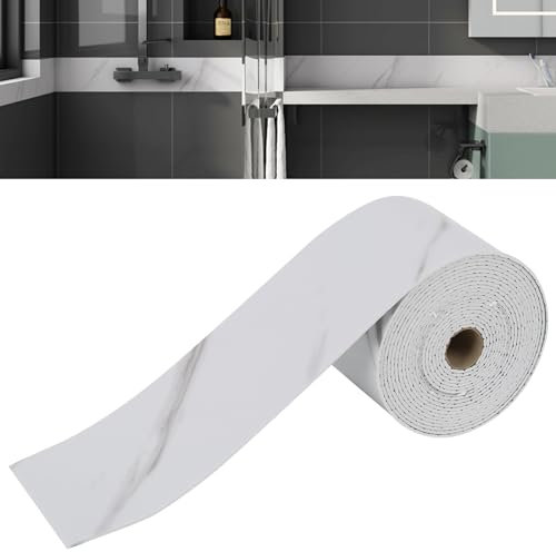IGTOPS 10cmx10m Rodapié Flexible Autoadhesivo, Blando Rodapie PVC Impermeable Brillante Zócalo Suave Borde de Papel Pintado Decoración (Blanco + Gris)