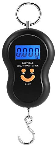 Bilancia elettronica portatile da appendere, nera, 50 kg/10 g, bilancia digitale LCD per pesca, viaggi e cucina, 2 batterie AAA incluse