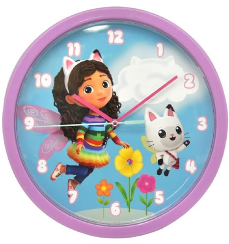 CARTOON Horloge murale analogique pour enfants 25 cm pour chambre de jeu (Gabby's Dollhouse)
