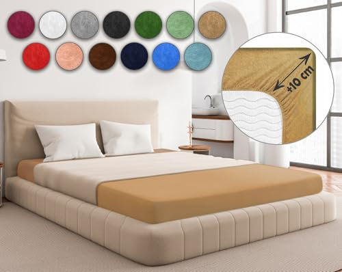 Sesto Senso Spannbettlaken 90x200cm Beige Hautfarbe für Topper Frottee mit Gummizug 100% Baumwolle