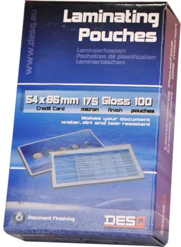 DESQ® Laminierfolien - Kreditkarte, 175 Mikron, Glänzend, mit abgerundeten Ecken, Laminiertaschen, 100 Stück, 54 x 86 mm, Premium