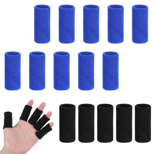 YUXIANLB 20 Pcs Finger Sleeves for Arthritis, Sport Finger Sleeves Finger Splints Thumb Finger Brace Joint Compression Protectors for Sport Relief Pain Arthritis Trigger Finger (Blue&Black)