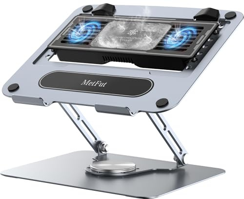 METFUT Laptop-Kühlständer mit abnehmbarem thermoelektrischem Kühler, verstellbare Höhe und Winkel, um 360 Grad drehbare Basis, Rahmen aus Karbonstahl, ultra-leise und super stabil für Laptops bis zu