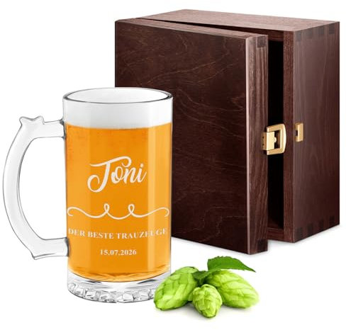 Maverton Boccale birra personalizzato - Bicchiere da birra regalo uomo compleanno 400 ml - Boccale con manico per regali uomo - Altezza 15 cm vetro di alta qualità - Idea regalo personalizzato