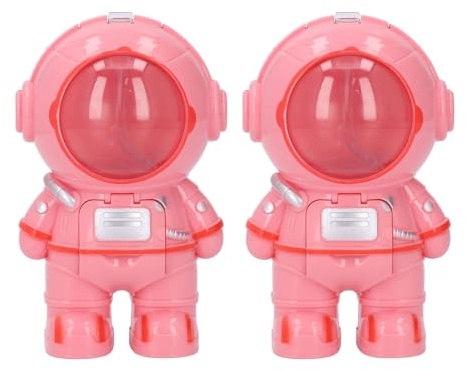 Fockety 2PCS Water Dispenser Water Cup, 250ml Portable Space Cups with Straws, Cup Strap, Outer Favors and Decorations, Kids Birthday Party (Pin k)