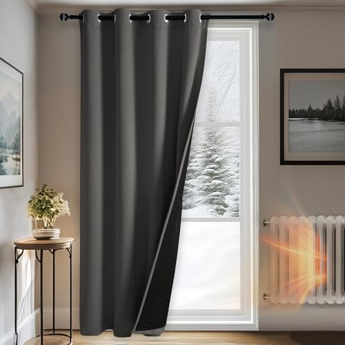 DWCN Gardinen mit Ösen Vorhang Blickdicht Doppellagige Winter Kälteschutzvorhang Thermovorhang kälteschutz Vorhänge Wohnzimmer Türvorhang, 1 Stück Lärmschutzvorhang, Dunkelgrau, 260x140cm(HxB)