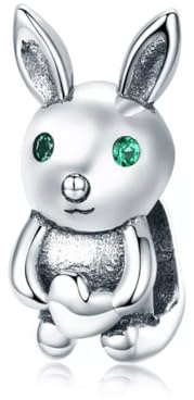 Söt liten hoppande kanin Charm Pärla Djur Äkta 925 Sterling Silver Kompatibel med armband