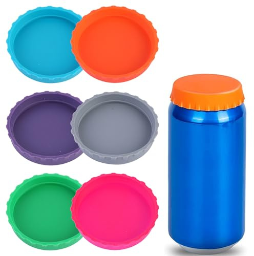 Silicone Drink Can Lids, Multicolor Reusable Soda Drinks Sealer, Leak-Proof & Dust-Resistant Tin Cover Perfect for Beer Juice Energy Drink Cans (Multicolour, 6 Pcs)