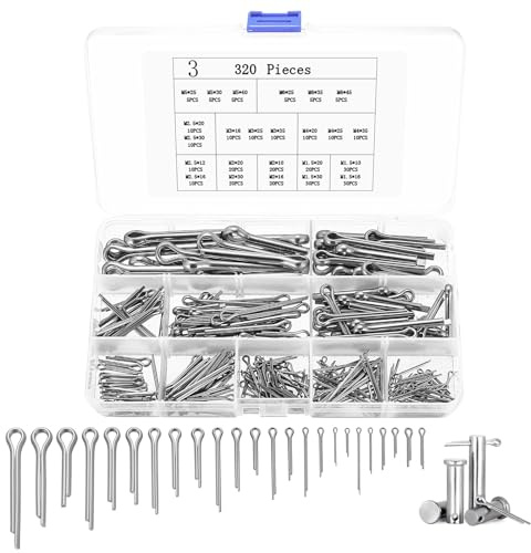 Surtido de pasadores de seguridad de 320 unidades, pasadores de resorte de acero inoxidable, juego de pasadores de resorte para coches, caravanas, herramientas de jardín (24 tamaños)