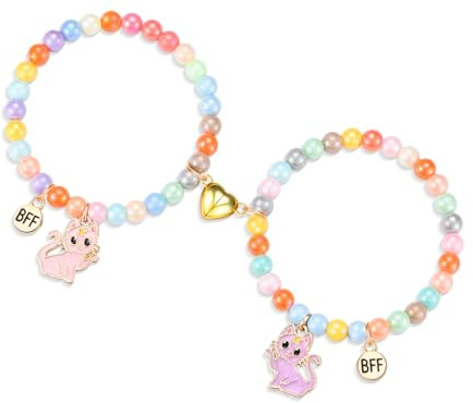 CERSLIMO Best Friend Bracelets for 2 - Colorful Beads Bff Bracelets for Girls Kids with Magnetic Heart, Cute Matching Cat Charm to Cat Lover Girls Jewellery Friendship Birthday Christmas Presents