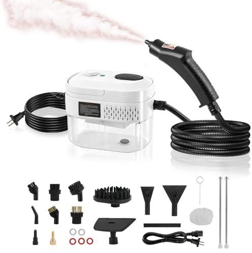 Pulitore a Vapore, Pulitore a Vapore Portatile Multiuso da 2500W con 6 Velocità Regolabili, Serbatoio 1200 ml, Steam Cleaner per Grasso Cucina, Piastrelle Bagno, Vetri, Divani auto (Bianco)