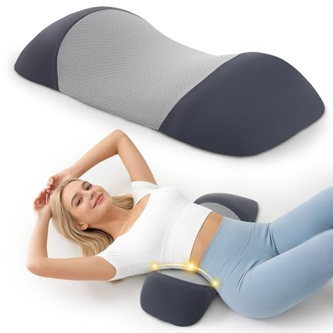 BRO Lumbar Back Support Pillow for Bed, Office, Car, Sofa, Memory Foam | Lower Back Pain Relief, Back Bolster Pillows for Side, Back & Stomach Sleepers, Breathable Ice-Silk Cover, Grey