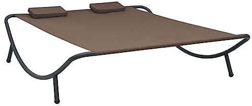 BARULUOAKLIFE Sun Lounger Brown Oxford Fabric Steel Double Sun Lounger with Two Pillows Weather-Resistant Durable Outdoor Lounge Bed for Patio Pool Backyard Comfortable Spacious Relaxation