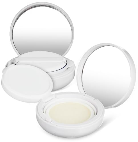 Ciieeo Boîte de Poudre Vide Ronde en Plastique Blanc, 2 Pièces, avec Miroir, Protection Pratique pour Fond de Teint Coussin, pour Voyage