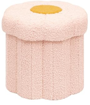 Bonlife Förvaringspuff bouclé blomform fotpall vikbar rosa 32 x 32 x 29 cm