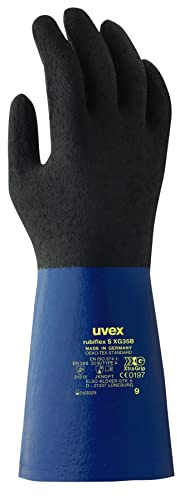 Uvex 60557 11 Rubiflex S XG35B Safety Glove, Black/Blue, Size 11
