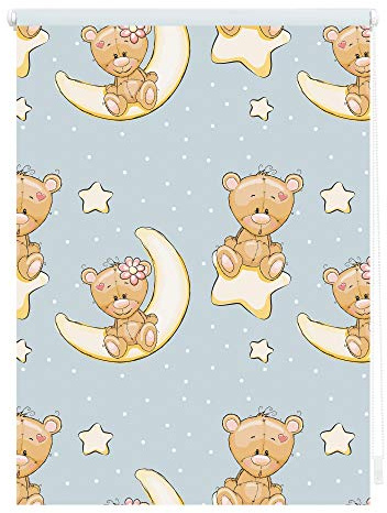 Lichtblick Klemmfix Verdunklungs-Rollo mit Motiv, ohne Bohren, Blickdicht, Seitenzugrollo, Made in Germany, Bärchen - Blau 80 x 150 cm (B x L)