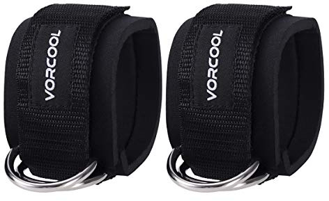 VORCOOL Ankle Straps for Cable Machines: 2PCS Steel Double D-Ring Neoprene Padded Weightlifting Gym Workout Fitness Ankle Cuffs for Legs, Abs and Glute Exercises with Carry Bag Fits Men&Women