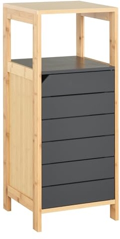 HOMCOM Meubles de Salle de Bain sur Pied Armoire de Rangement Colonne Gain de Place avec Porte et tiroir en Bois et Bambou 32L x 30l x 80H cm
